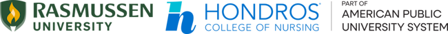 Rasmussen University and Hondros College of Nursing part of American Public University System logo lockup